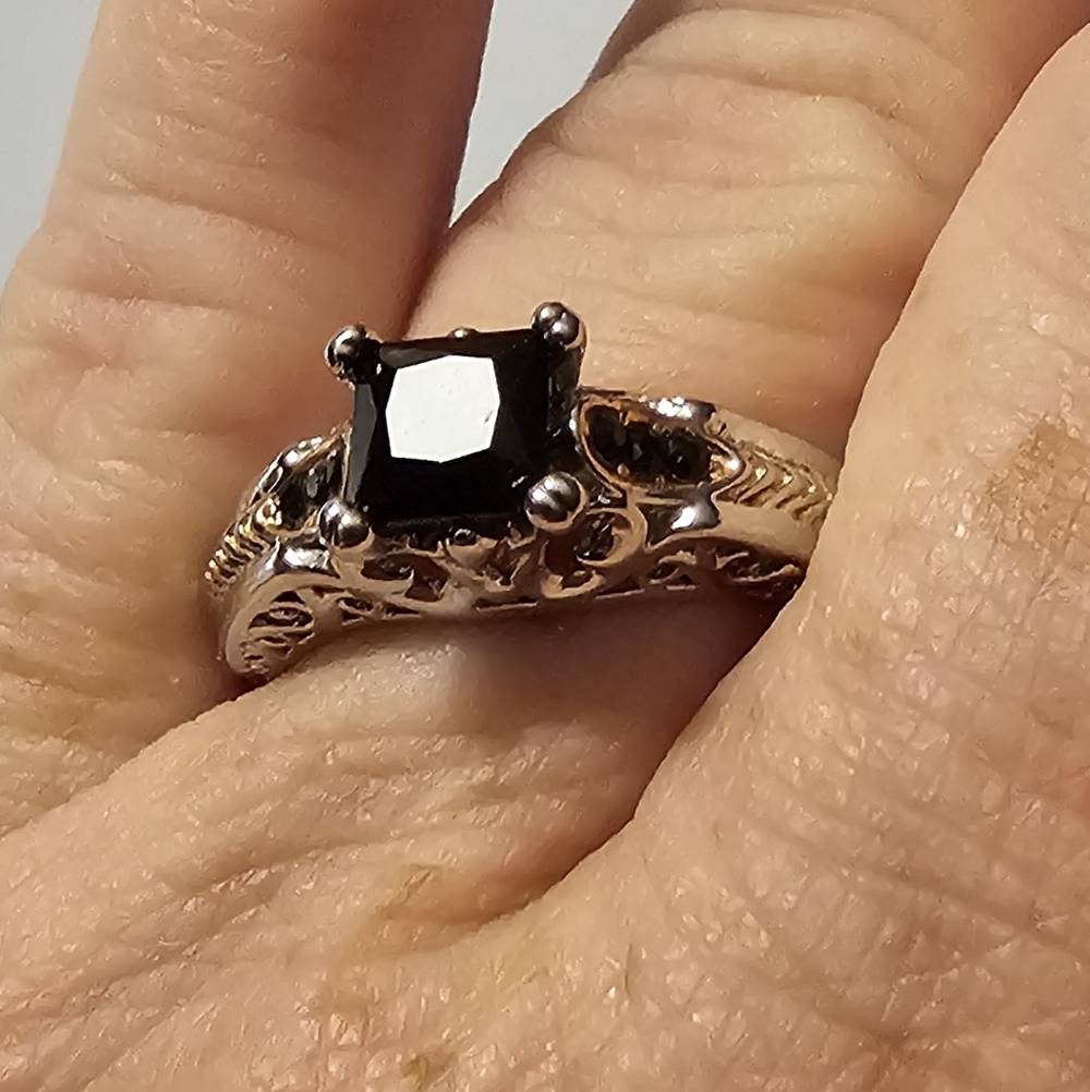 Shiny Full Diamond Black Cubic Zirconia Rings 925 Sterling Silver Size 9